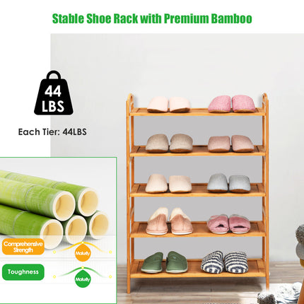 Bamboo Shoe Rack 5 Tier, Freestanding Shoe Rack - Dreamadeus