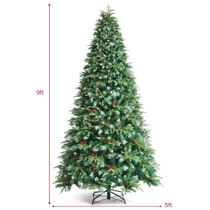 Dreamade 8FT Pre-Lit Artificial Christmas Tree, Hinged Realistic Snowy Xmas Pine Tree W/ 780 Color Changing LED Lights, 11 Flash Modes - DreamadeUS