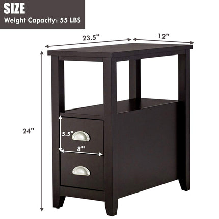 Dreamade End Table Wooden W/ 2 Drawers and Shelf Space-Saving Rectangular Bedside Table