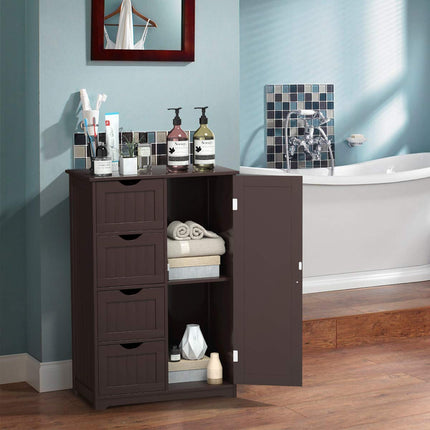 Dreamade Bathroom Floor Cabinet Wooden with 1 Door & 4 Drawer