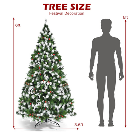 Dreamade Pre-lit Snow Flocked Christmas Tree,Hinged Artificial Xmas Tree, Indoor Holiday Festival Decoration - DreamadeUS