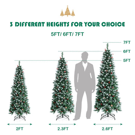 5ft Pre-lit Pencil Christmas Tree, Snow Flocked Artificial Hinged Xmas Tree - DreamadeUS