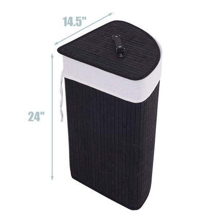 Dreamade Corner Laundry Hamper with Lid, Bamboo Laundry Basket with Removable Liner and Handle