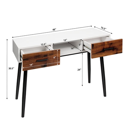Dreamade 48" Console Table, Industrial Style Sofa Table w/ 2 Drawers & Middle Open Shelf