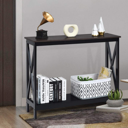 Dreamade Console Table 2-Tier with Storage Shelf,X-Design Bookshelf