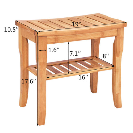 Bamboo Shower Bench Seat with Storage Shelf - Dreamadeus