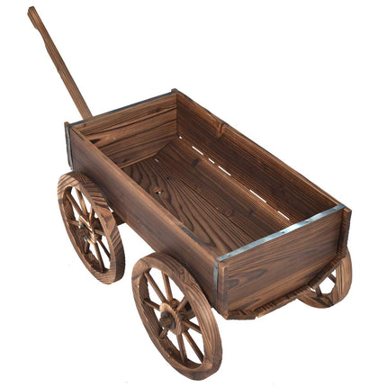 Dreamade Wood Wagon Flower Planter Pot Stand W/Wheels Home Garden Outdoor Decor