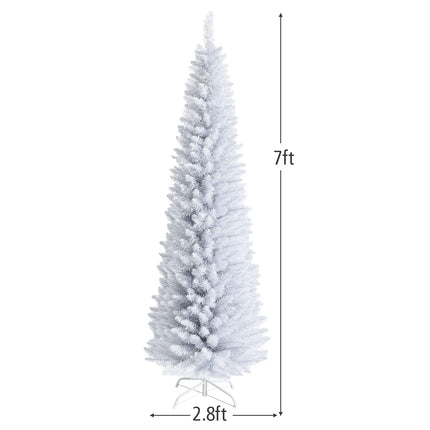 5FT / 6FT / 7FT Pencil Christmas Tree, Artificial Slim White Christmas Tree - DreamadeUS