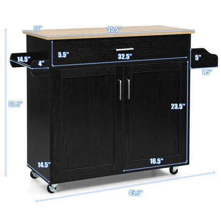 Dreamade Kitchen Island, Rolling Kitchen Cart with Spice and Towel Rack, Large Drawer & 2-Door Storage Cabinet
