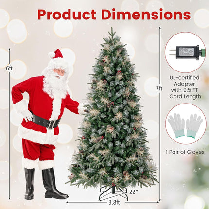 Dreamade 5FT / 6FT / 7FT Pre-Lit Artificial Christmas Tree with LED Lights Pine Cones Berries