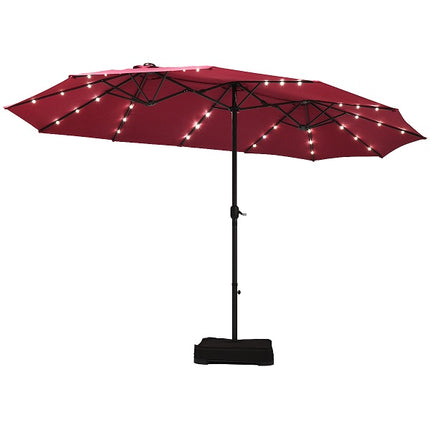 DREAMADE 15 ft Double-Sided Patio Umbrella w/Base Included, Large Outdoor Umbrella w/ 48 Solar Lights