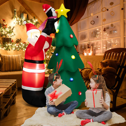 DREAMADE 6FT Inflatable Christmas Decoration, Blow Up Christmas Tree & Santa Claus with Penguin