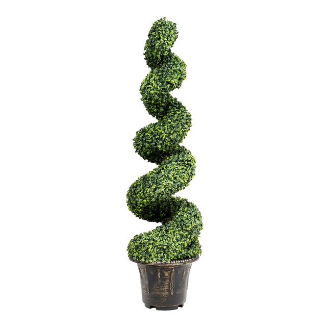 DREAMADE 4 FT Spiral Boxwood Topiary Tree, Artificial Boxwood Spiral Tree with Realistic Leaves and Cement Pot