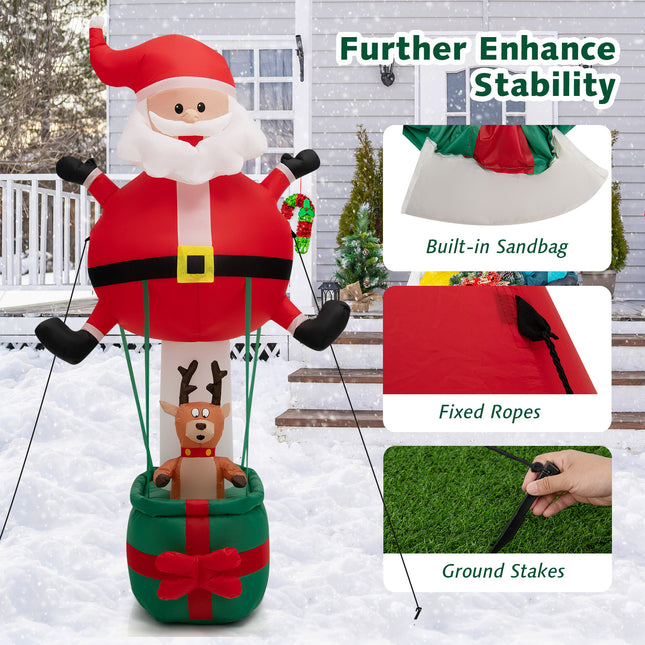 DREAMADE 8 FT Christmas Decoration, Inflatable Santa Claus on Air Balloon w/Reindeer