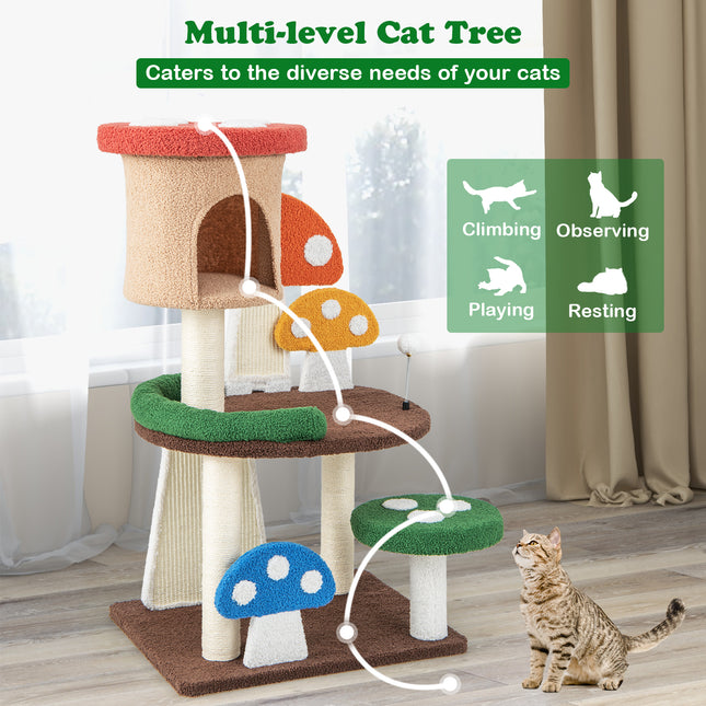 DREAMADE Mushroom Cat Tree, 40.5" Multi-Level Cat Tower