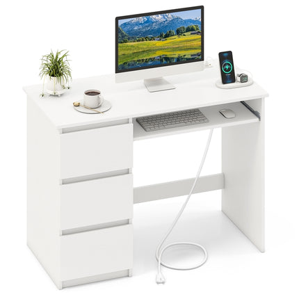 DREAMADE 42" Computer Desk with 3 Drawers and Keyboard Tray, Natural