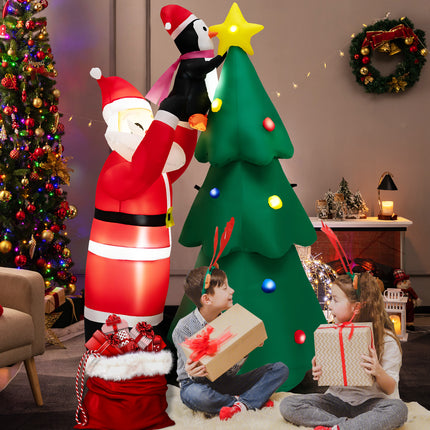 DREAMADE 6FT Inflatable Christmas Decoration, Blow Up Christmas Tree & Santa Claus with Penguin