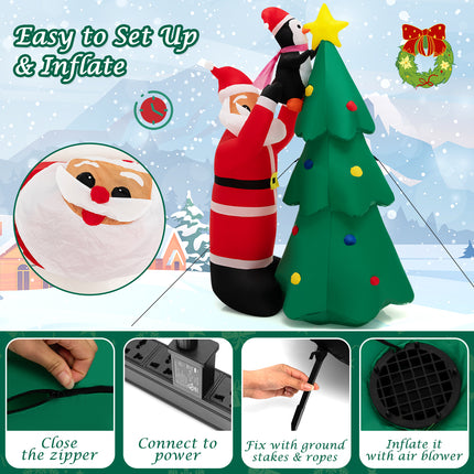 DREAMADE 6FT Inflatable Christmas Decoration, Blow Up Christmas Tree & Santa Claus with Penguin