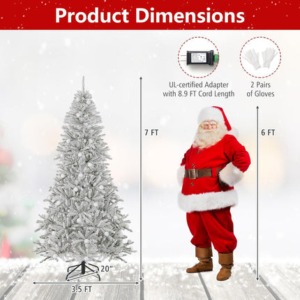 Dreamade Pre-Lit Snow Flocked Christmas Tree with Warm White LED Lights & Globe Lights