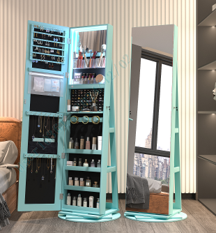 DREAMADE 360° Rotating Jewelry Armoire, 3-in-1 Lockable Large Capacity Jewelry Organizer w/ 3 Color LED Lighting