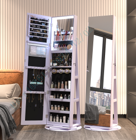 DREAMADE 360° Rotating Jewelry Armoire, 3-in-1 Lockable Large Capacity Jewelry Organizer w/ 3 Color LED Lighting