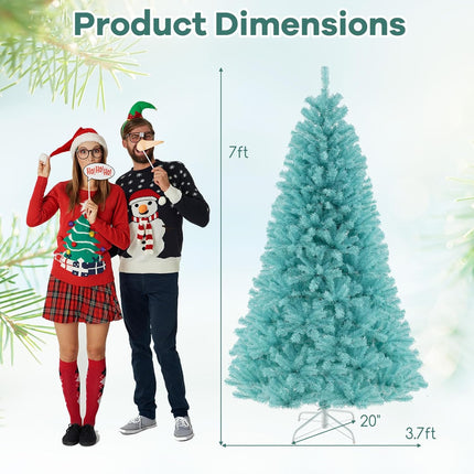 Dreamade 6/7 FT Blue Pre-Lit Christmas Tree, Artificial Hinged Xmas Full Tree with 280/380 Warm White LED Lights