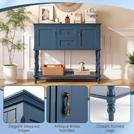 Dreamade Console Table with 2 Drawers & 2 Door Cabinets | Narrow Sofa Stand Behind Couch Table with Open Storage Shelf for Living Room