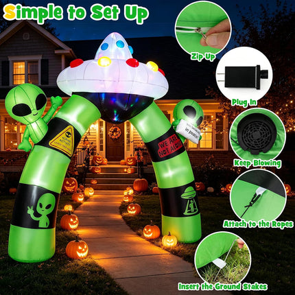 DREAMADE Halloween Inflatable Arch Alien Arch w/UFO 10.5 x 1.2 x 9.8 FT