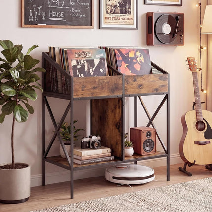 Dreamade 2-Tier Record Player Stand, Vinyl Record Storage | 250 LP Albums Display Shelf