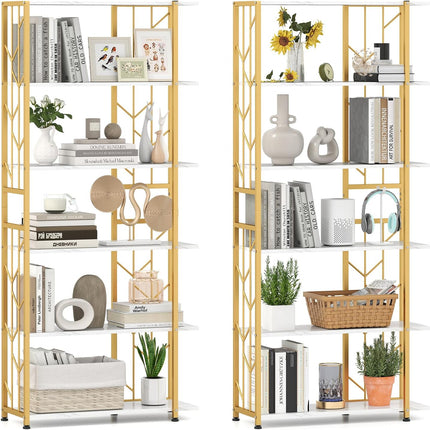 Dreamade 6-Tier Bookshelf Modern Geometric Bookcase with Heavy-Duty Metal Frame