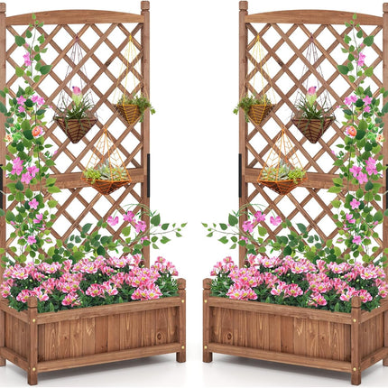 Dreamade 60” Wooden Planter Container with Drainage Holes Trellis