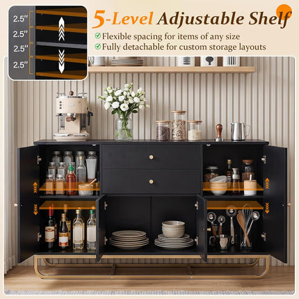 Dreamade Modern Sideboard Buffet Cabinet with Storage & 2 Drawers| Coffee Bar Cabinet w/ Geometric Design