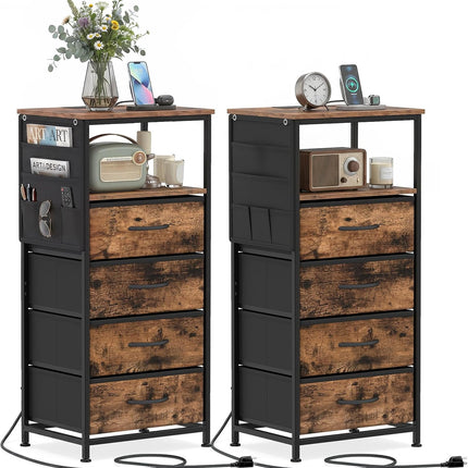 Dreamade Modern 34" Bedside Table with 4 Fabric Drawers (1/2)