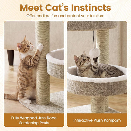 DREAMADE 24-Inch Small Cat Tree with 2 Plush Perches & Jute Posts