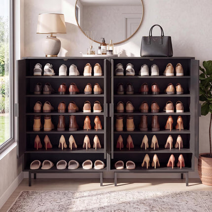 Dreamade 6-Tier Shoe Cabinet, 43" Tall Hidden Shoe Storage w/Doors | Freestanding Wooden Shoe Storage Cabinet with Adjustable Shelves & Open Compartment for Hallway Entryway Living Room & Closet