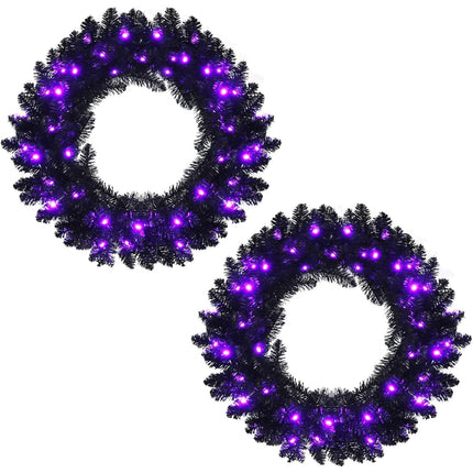 24' Black Halloween Wreath, Pre-lit Artificial Christmas Wreath