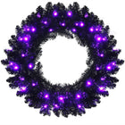 24' Black Halloween Wreath, Pre-lit Artificial Christmas Wreath - DreamadeUS