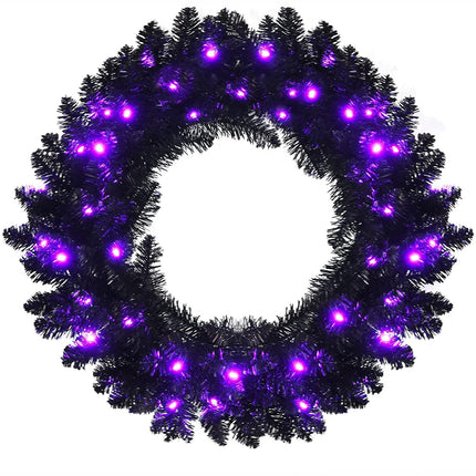 24' Black Halloween Wreath, Pre-lit Artificial Christmas Wreath - DreamadeUS
