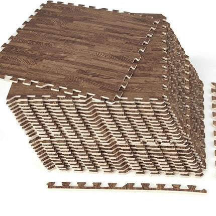 Dreamade 25 Pcs 24"x24" Faux Wood Grain EVA Foam Tiles with 50 Borders