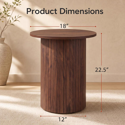 Dreamade Round Side Table, Fluted Mid Century Modern Drum End Table | 22.5‘’ Wooden Pedestal Accent Nightstand for Bedroom