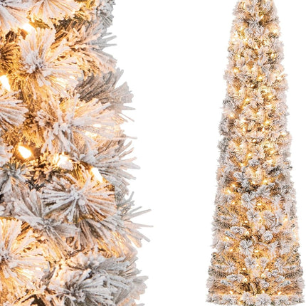 Dreamade Pre-Lit Snow Flocked Pencil Christmas Tree for Home Office Holiday Decor