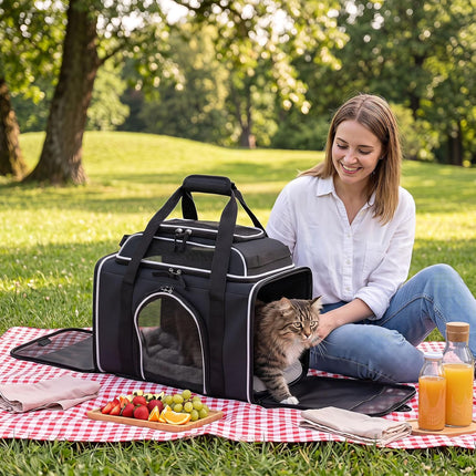 Dreamade Top-Expandable Pet Carrier with Wheels for Small Cat & Dog (Black) | Foldable Rolling Pet Bag with Telescopic Handle