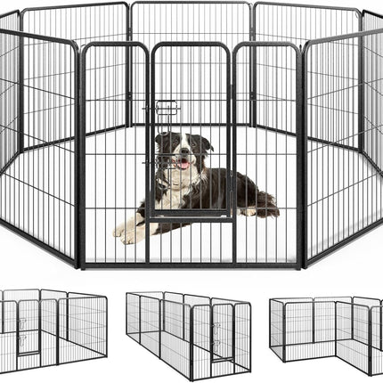 Dreamade Dog Playpen Outdoor 32" H - 8/16 Panels Metal Pet Fence for Medium Dogs, Heavy Duty Dog Pen Exercise Fence with Door
