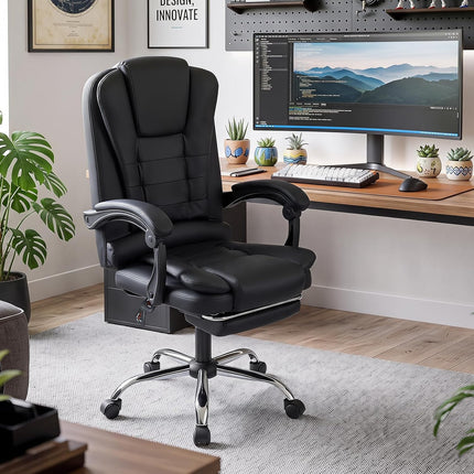 Dreamade Massage Office Chair, Comfy Desk Chair with Foot Rest, Black | Executive Chair with Adjustable Reclining Backrest