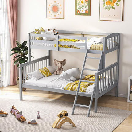 Dreamade Bunk Bed, Solid Wood Detachable Bed Frame with High Guardrails & Integrated Ladder