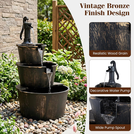 Dreamade 3-Tier Barrel Waterfall Fountain with Electric Pump