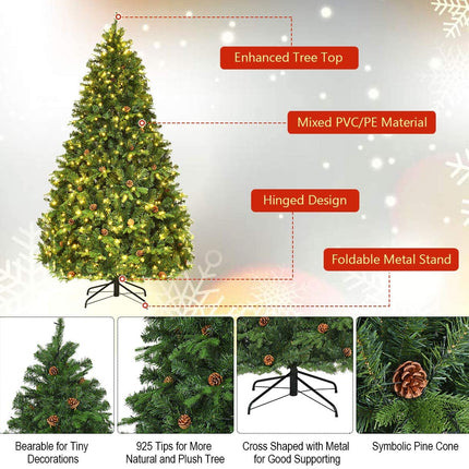 7ft Pre-Lit Artificial Christmas Tree, Premium Spruce Hinged Tree with 460 LED Lights - DreamadeUS