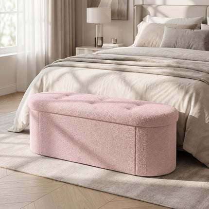 Dreamade 43" Storage Ottoman Bench, Oval Ottoman with Dividers | Upholstered Bench Storage