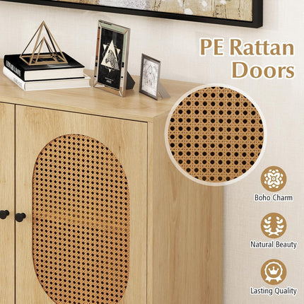 Dreamade Small PE Rattan Buffet Cabinet with 2-Door Boho Sideboard