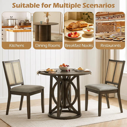 Dreamade Rattan Dining Chairs Farmhouse Upholstered Kitchen Chairs | Boho Dining Room Chair w/Curved Backrest & Padded Seat